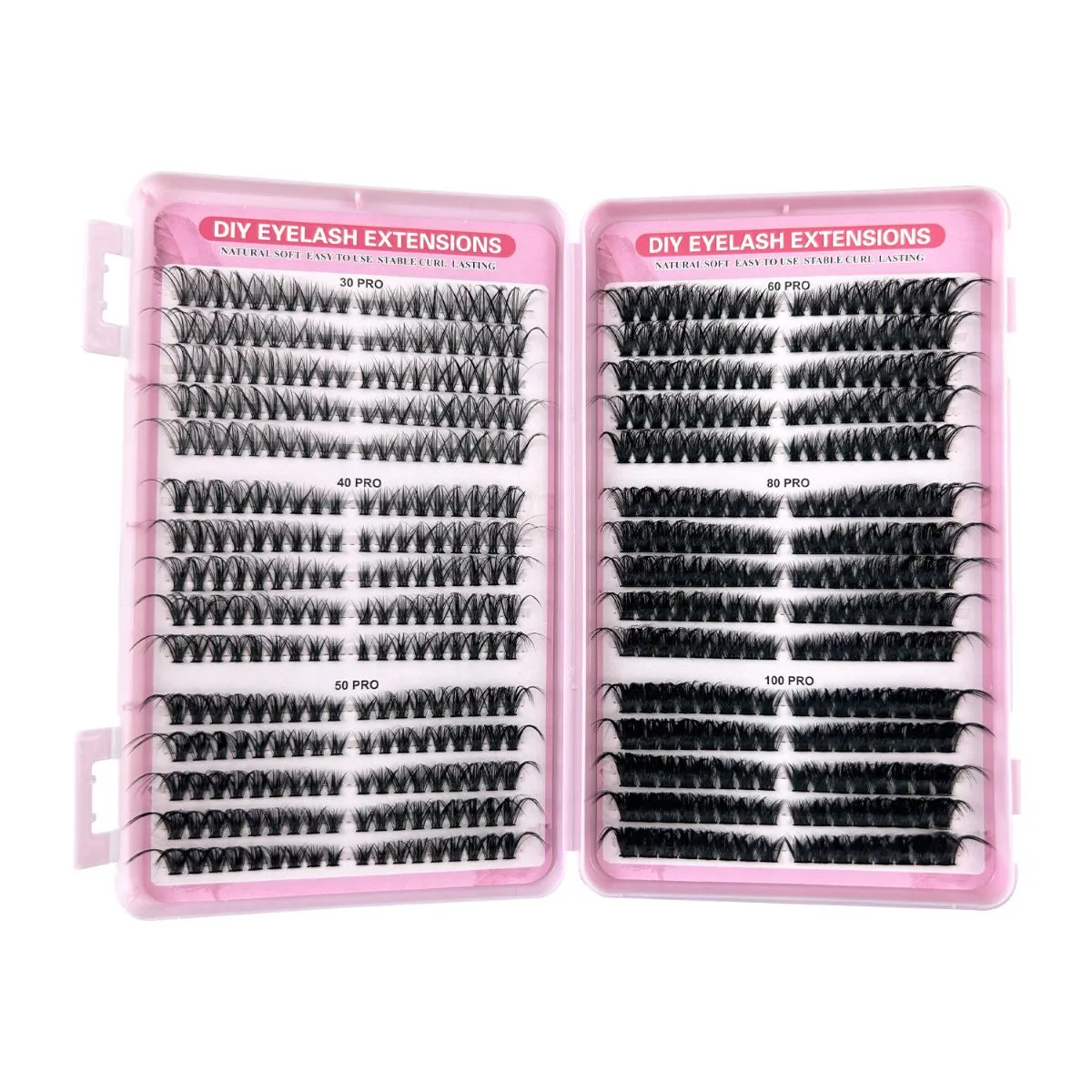 Pink Lash Book – 540 Clusters Hot Melt DIY Segmented Individual Eyelashes, Large Capacity Bulk Natural Wispy Cluster Lashes Tray for Home Self-Application